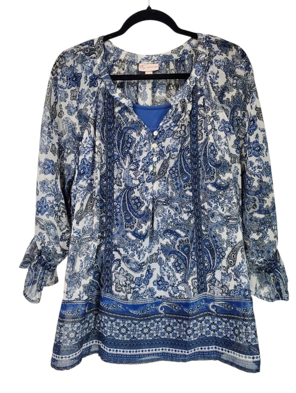 DB Woman Paisley Sheer Top Undertank Business Casual XL Office Siren Long Sleeve